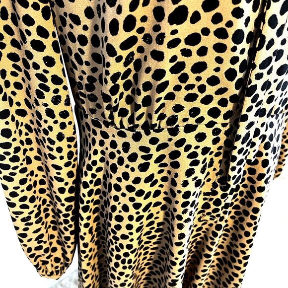 Gibson Latimer Dress Women SZ 12 Beige Animal Print Crew Neck Sheath Midi Lined - Picture 8 of 13